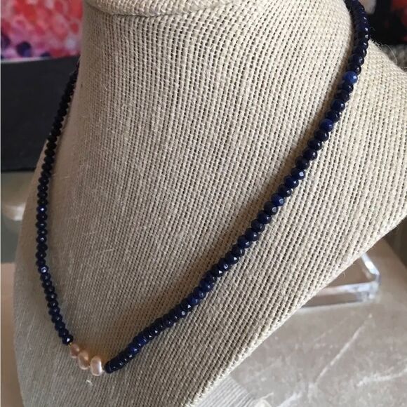 Beaded Blue Sapphire & Pink South Sea Pearl Necklace YGP 14-15g 70-75 Ctw - Picture 8 of 10